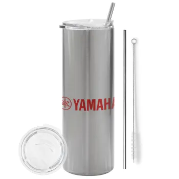 Yamaha, Tumbler stainless steel Silver 600ml, with metal straw & cleaning brush