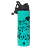 Metallic water bottle with safety lid, 850ml aluminum