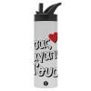 Metallic thermos bottle with straw & handle, stainless steel (Stainless steel 304), double-walled, 600ml.