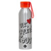 Aluminum Sports Bottle 650ml – Silver with Red Cap and Silicone Strap