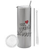 Tumbler stainless steel Silver 600ml, with metal straw & cleaning brush