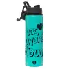 Metallic water bottle with safety lid, 850ml aluminum