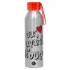 Aluminum Sports Bottle 650ml – Silver with Red Cap and Silicone Strap