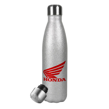 Honda, Μεταλλικό παγούρι θερμός Glitter Aσημένιο (Stainless steel), διπλού τοιχώματος, 500ml