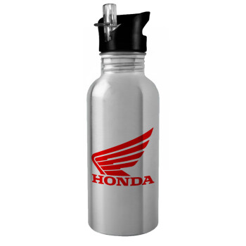 Honda, Water bottle Silver with straw, stainless steel 600ml