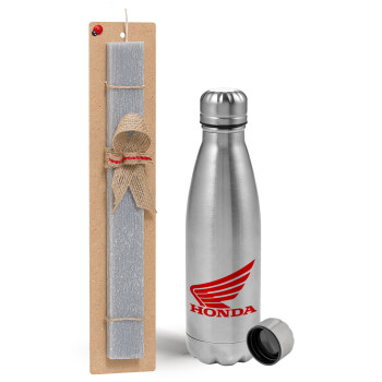 Honda, Easter Set, metallic Inox water bottle (750ml) & aromatic flat Easter candle (30cm) (GRAY)