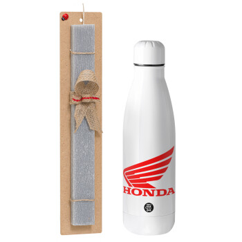 Honda, Easter Set, metallic stainless thermos bottle (500ml) & scented flat Easter candle (30cm) (GRAY)