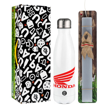 Honda, Easter candle, metallic white thermos bottle (500ml) & aromatic flat candle (30cm) (GRAY)