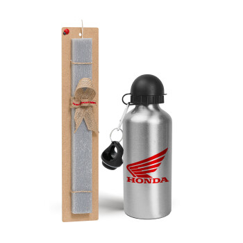 Honda, Easter Set, metallic silver aluminum water bottle (500ml) & aromatic flat Easter candle (30cm) (GRAY)