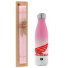 Easter Set, Metallic pink/white (Stainless steel) thermos, double-walled, 500ml & aromatic flat Easter candle (30cm) (PINK)