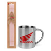 Easter Set, metallic thermal cup (300ml) & aromatic flat Easter candle (30cm) (PINK)