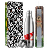 Easter Set, metallic stainless thermos flask (500ml) & scented flat Easter candle (30cm) (GRAY)