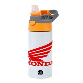 Honda, Children's hot water bottle, stainless steel, with safety straw, Orange/Grey (360ml) BPA-FREE