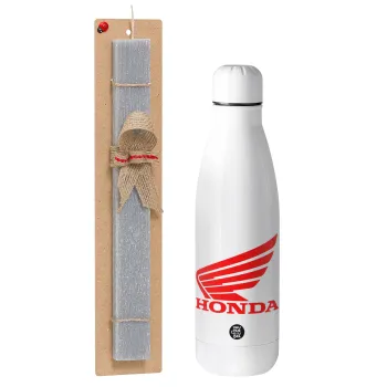 Honda, Easter Set, metallic stainless thermos bottle (500ml) & scented flat Easter candle (30cm) (GRAY)