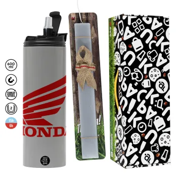 Honda, Πασχαλινή Λαμπάδα με Travel Tumbler θερμό (600ml, BPA free) & κερί αρωματικό πλακέ (30cm) (ΓΚΡΙ)