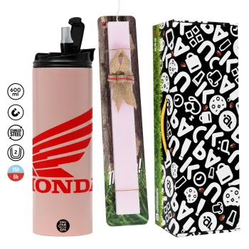 Honda, Easter candle,Travel Tumbler 2 Lids, with metal straw & cleaning brush & aromatic flat candle (30cm) (PINK)