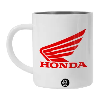 Honda, Λευκή Ανοξείδωτη Μεταλλική Κούπα 450ml - Διπλού Τοιχώματος 