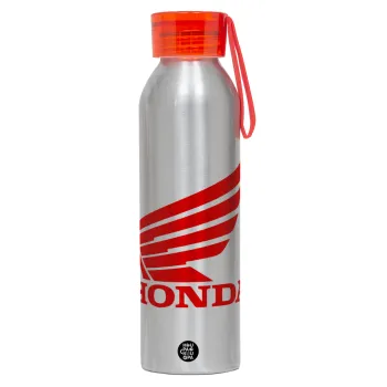 Honda, Αλουμινένιο Αθλητικό Μπουκάλι 650ml – Ασημί με Κόκκινο Καπάκι και Λουράκι Σιλικόνης