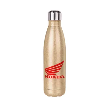 Honda, Glitter gold stainless steel thermos bottle, double-walled, 500ml