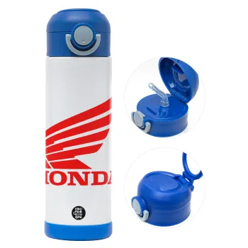 Honda, Children's hot water bottle, stainless steel, with safety straw, BLUE (500ml)