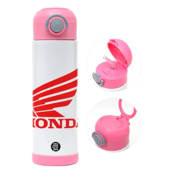 Honda, Children's hot water bottle, stainless steel, with safety straw, PINK (500ml)