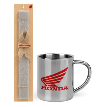 Honda, Easter Set, metallic thermal cup (300ml) & Easter aromatic flat candle (30cm) (GRAY)