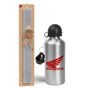 Honda, Easter Set, metallic silver aluminum water bottle (500ml) & aromatic flat Easter candle (30cm) (GRAY)