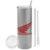 Tumbler ποτήρι θερμό Ασημένιο από ανοξείδωτο ατσάλι 600ml, με μεταλλικό καλαμάκι & βούρτσα καθαρισμού