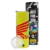 Neon Yellow Travel Tumbler θερμό, μεταλλικό καλαμάκι(Ανωξείδωτο 304 Food grade, BPA free, 600ml)