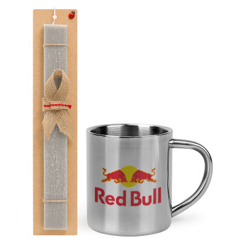 Redbull, Easter Set, metallic thermal cup (300ml) & Easter aromatic flat candle (30cm) (GRAY)