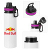 Metallic water bottle with safety lid, 850ml aluminum