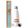 Easter Set, metallic stainless steel water bottle (750ml) & aromatic flat Easter candle (30cm) (TURQUOISE)