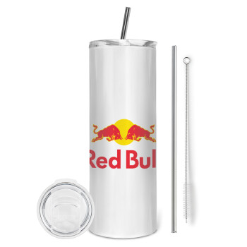 Redbull, Tumbler ποτήρι θερμό από ανοξείδωτο ατσάλι 600ml, με μεταλλικό καλαμάκι & βούρτσα καθαρισμού
