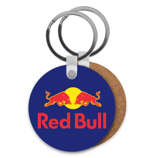 Redbull — Round wooden MDF keychain, Ø5cm