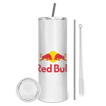 Redbull, Tumbler ποτήρι θερμό από ανοξείδωτο ατσάλι 600ml, με μεταλλικό καλαμάκι & βούρτσα καθαρισμού