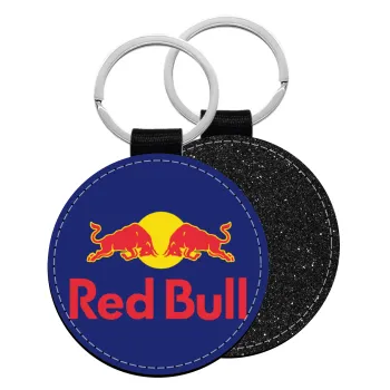 Redbull, Μπρελόκ Δερματίνη, στρογγυλό ΜΑΥΡΟ (5cm)