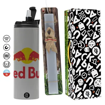 Redbull, Πασχαλινή Λαμπάδα με Travel Tumbler θερμό (600ml, BPA free) & κερί αρωματικό πλακέ (30cm) (ΓΚΡΙ)