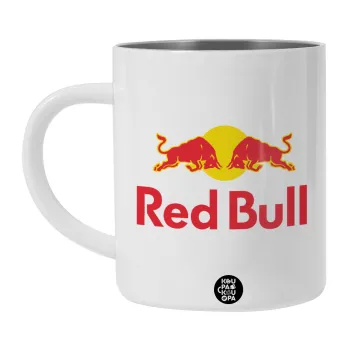 Redbull, Λευκή Ανοξείδωτη Μεταλλική Κούπα 450ml - Διπλού Τοιχώματος 