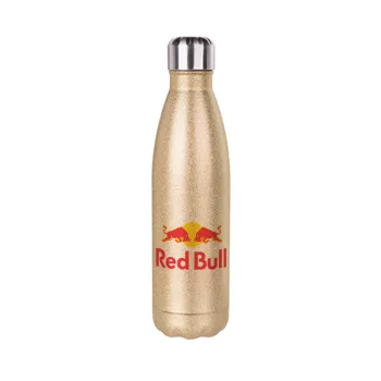 Redbull, Μεταλλικό παγούρι θερμός Glitter χρυσό (Stainless steel), διπλού τοιχώματος, 500ml