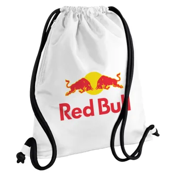 Redbull, Backpack pouch GYMBAG white, with pocket (40x48cm) & thick cords