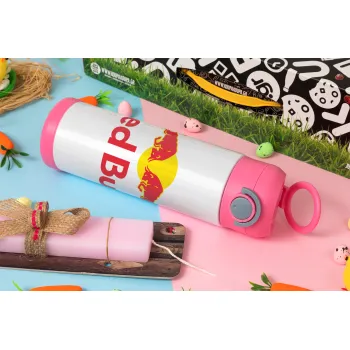 Redbull, Easter candle, Childrens hot water bottle, stainless steel, with safety straw, PINK (500ml)