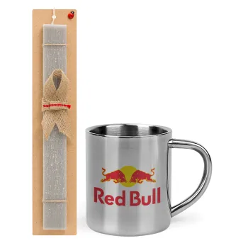 Redbull, Easter Set, metallic thermal cup (300ml) & Easter aromatic flat candle (30cm) (GRAY)