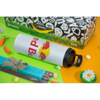 Redbull, Easter candle,Travel Tumbler 2 Lids, with metal straw & cleaning brush & aromatic flat candle (30cm) (BLUE)