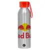 Aluminum Sports Bottle 650ml – Silver with Red Cap and Silicone Strap