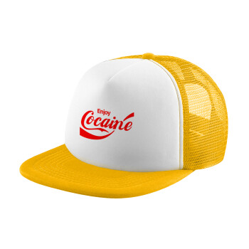 Enjoy Cocaine, Καπέλο Ενηλίκων Soft Trucker με Δίχτυ Κίτρινο/White (POLYESTER, ΕΝΗΛΙΚΩΝ, UNISEX, ONE SIZE)