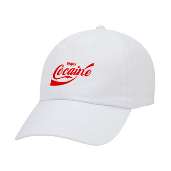 Enjoy Cocaine, Καπέλο Ενηλίκων Baseball Λευκό 5-φύλλο (POLYESTER, ΕΝΗΛΙΚΩΝ, UNISEX, ONE SIZE)
