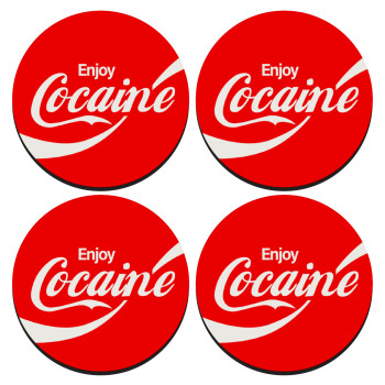 Enjoy Cocaine, SET of 4 round wooden coasters (9cm)