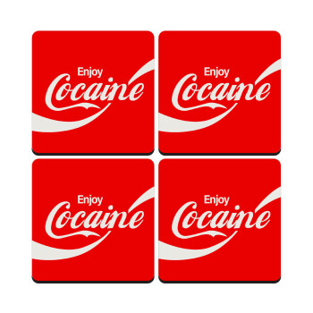 Enjoy Cocaine, ΣΕΤ 4 Σουβέρ ξύλινα τετράγωνα (9cm)