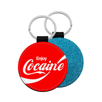 Enjoy Cocaine, Μπρελόκ Δερματίνη, στρογγυλό ΜΠΛΕ (5cm)