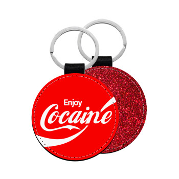 Enjoy Cocaine, Μπρελόκ Δερματίνη, στρογγυλό ΚΟΚΚΙΝΟ (5cm)